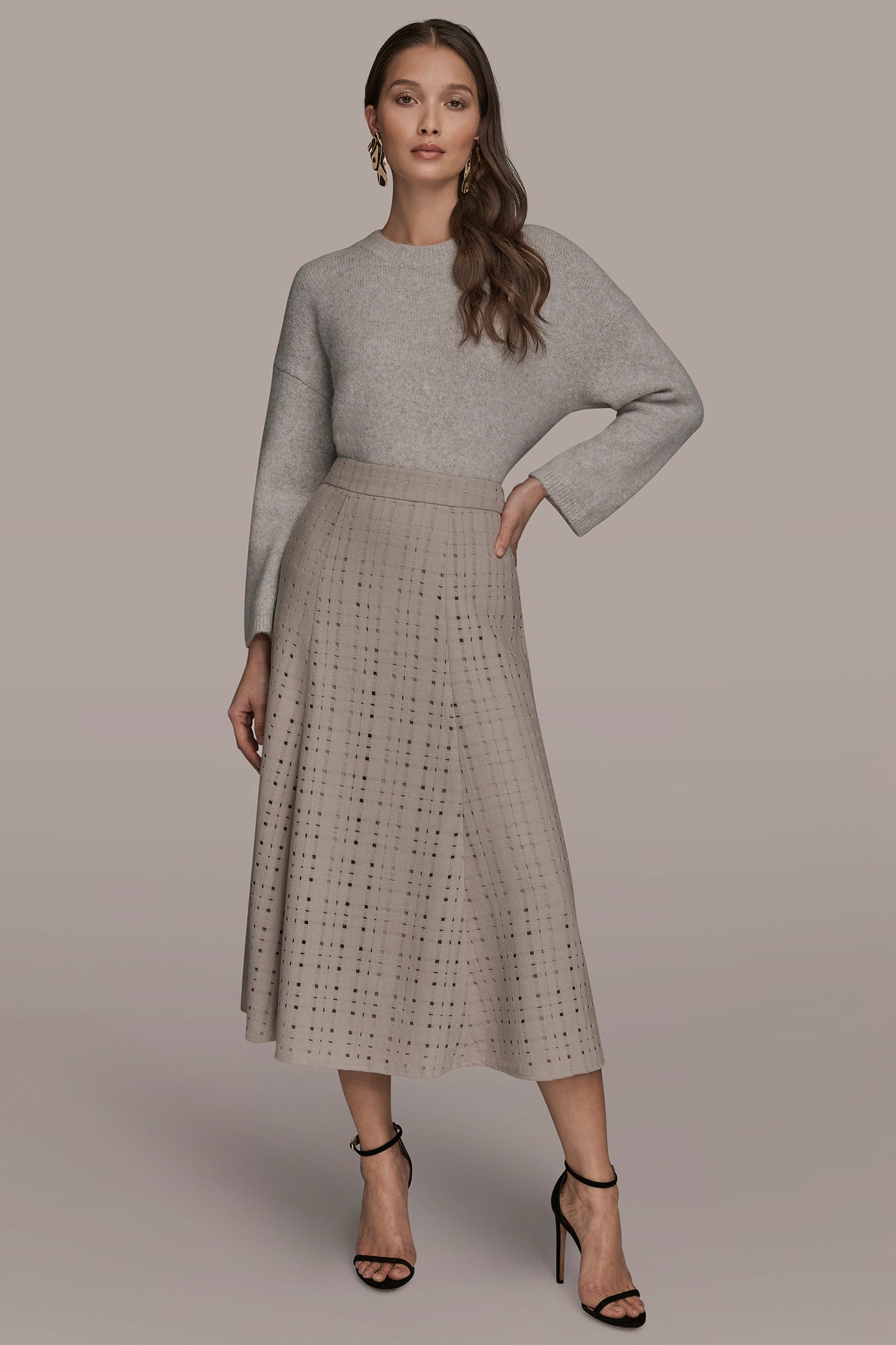 PERFORATED SWEATER MIDI A-LINE SKIRT