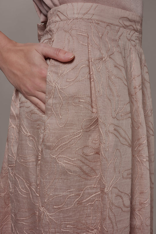 FLORAL EMBROIDERED PLEATED A-LINE SKIRT