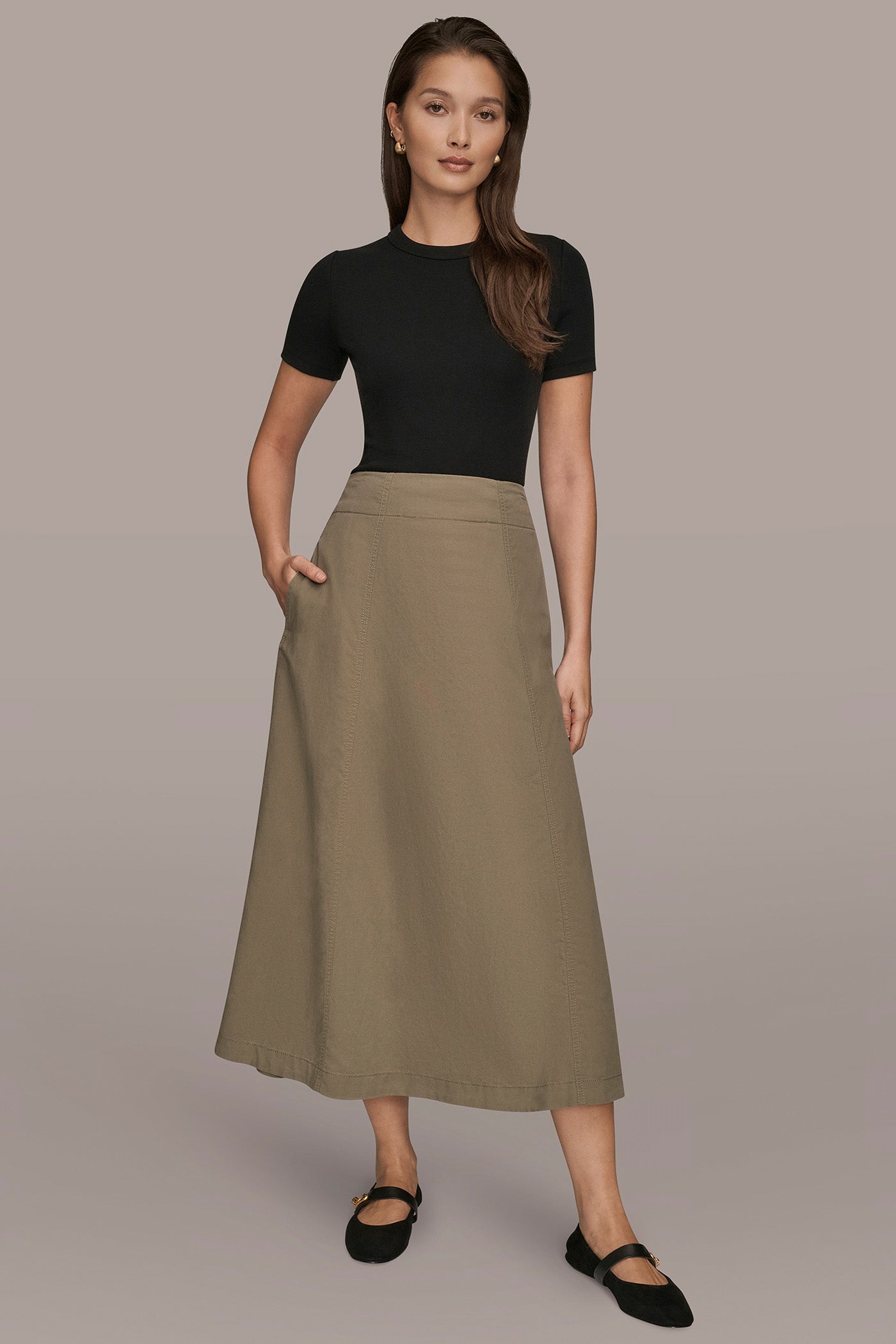 BRUSHED MIDI PANEL TRUMPET SKIRT