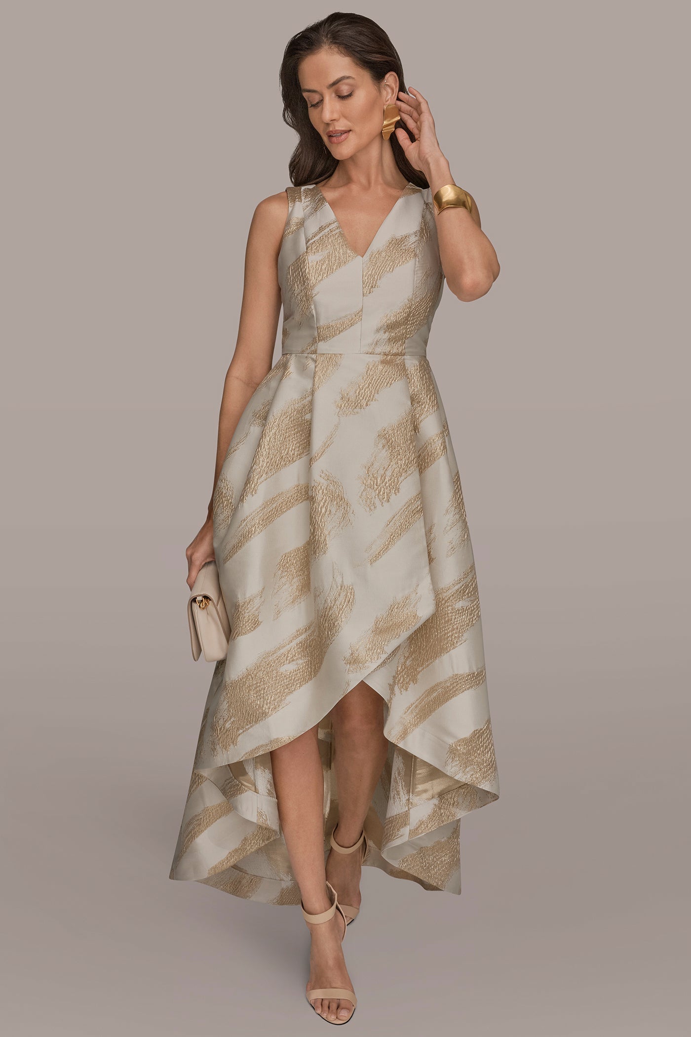 BRUSHSTROKE JACQUARD HIGH-LOW BALL GOWN