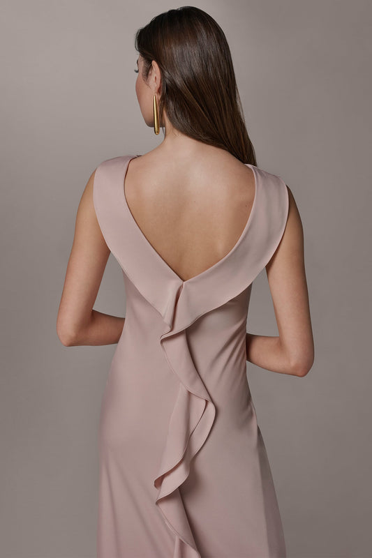 SATIN RUFFLE BACK GOWN
