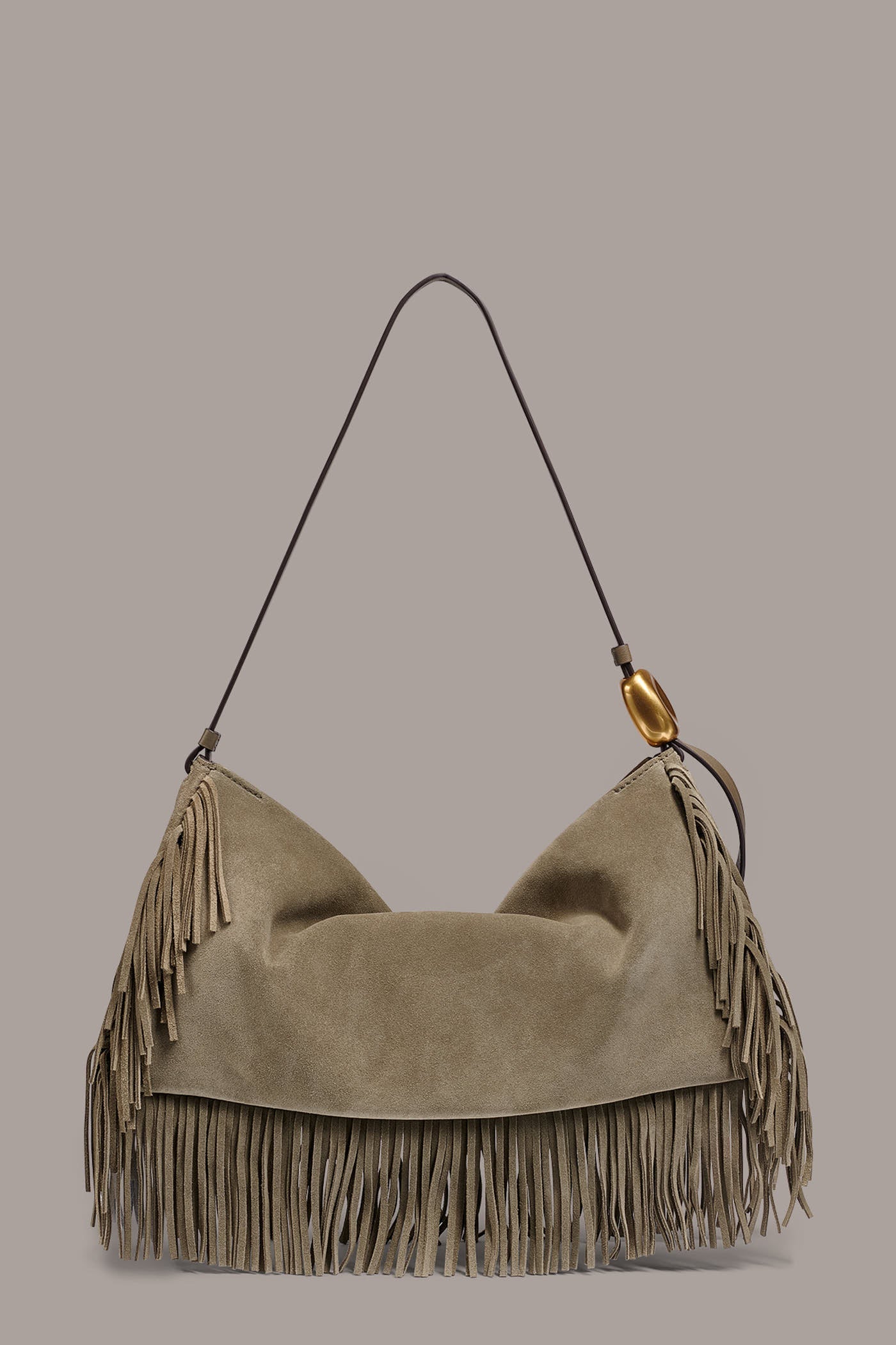 VELVET LARGE FRINGE SHOULDER BAG