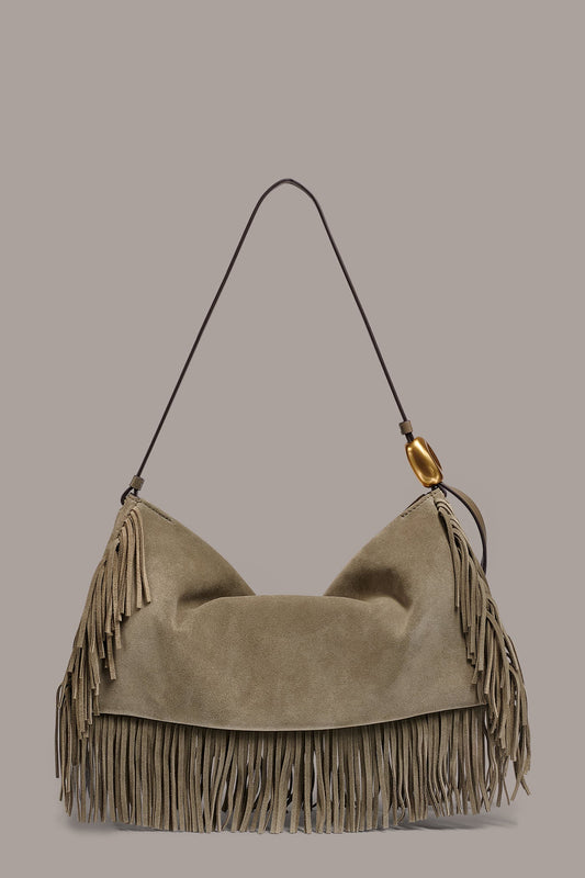 VELVET LARGE FRINGE SHOULDER BAG