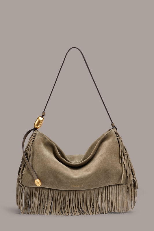 VELVET LARGE FRINGE SHOULDER BAG