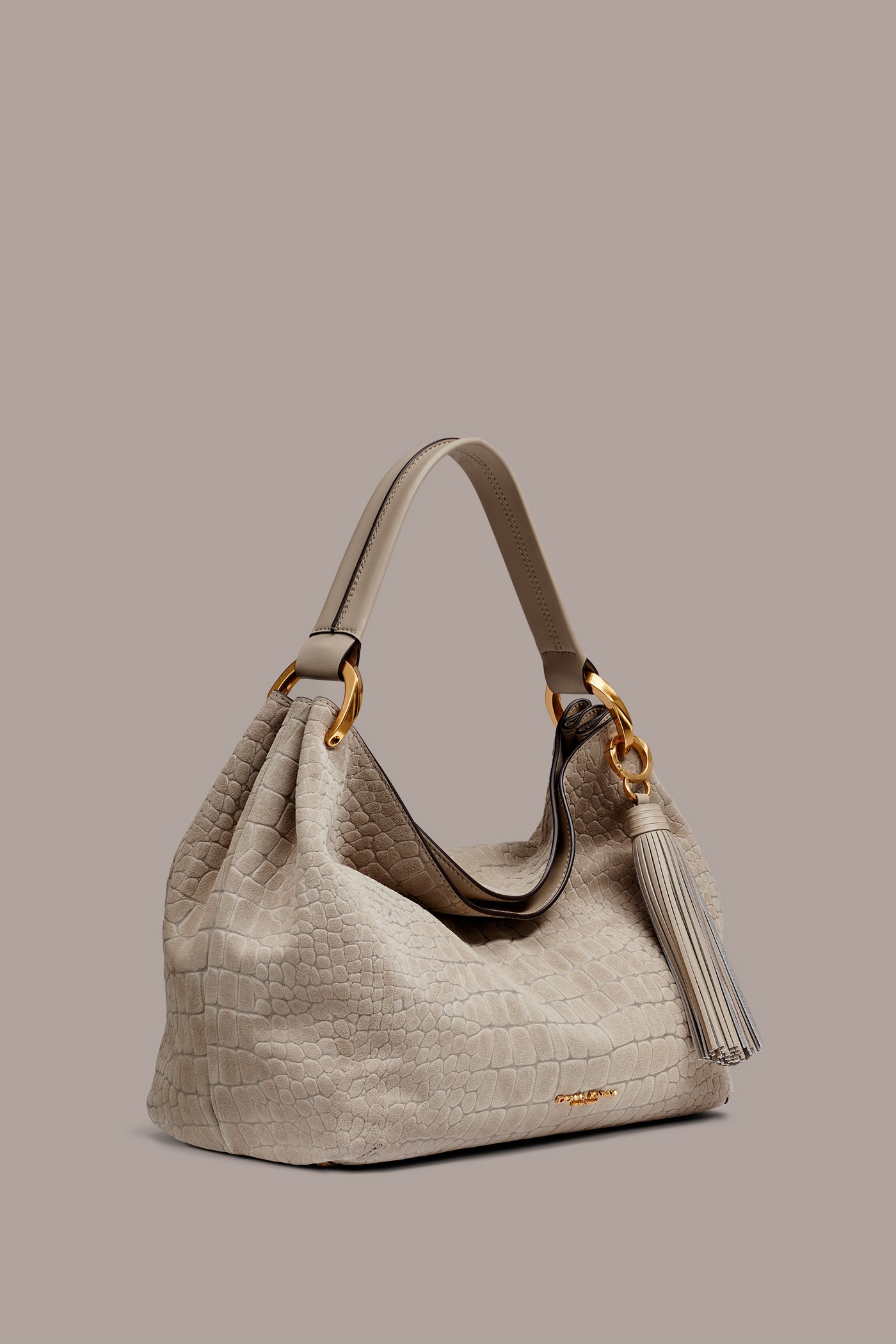 GLENWOOD CROC-EFFECT SUEDE SHOULDER BAG