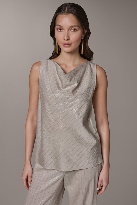 SLEEVELESS METALLIC PINSTRIPE TOP