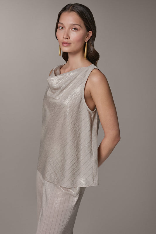 SLEEVELESS METALLIC PINSTRIPE TOP
