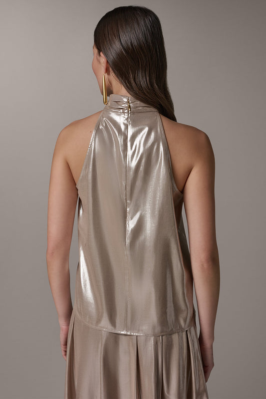 SLEEVELESS METALLIC HALTER TOP