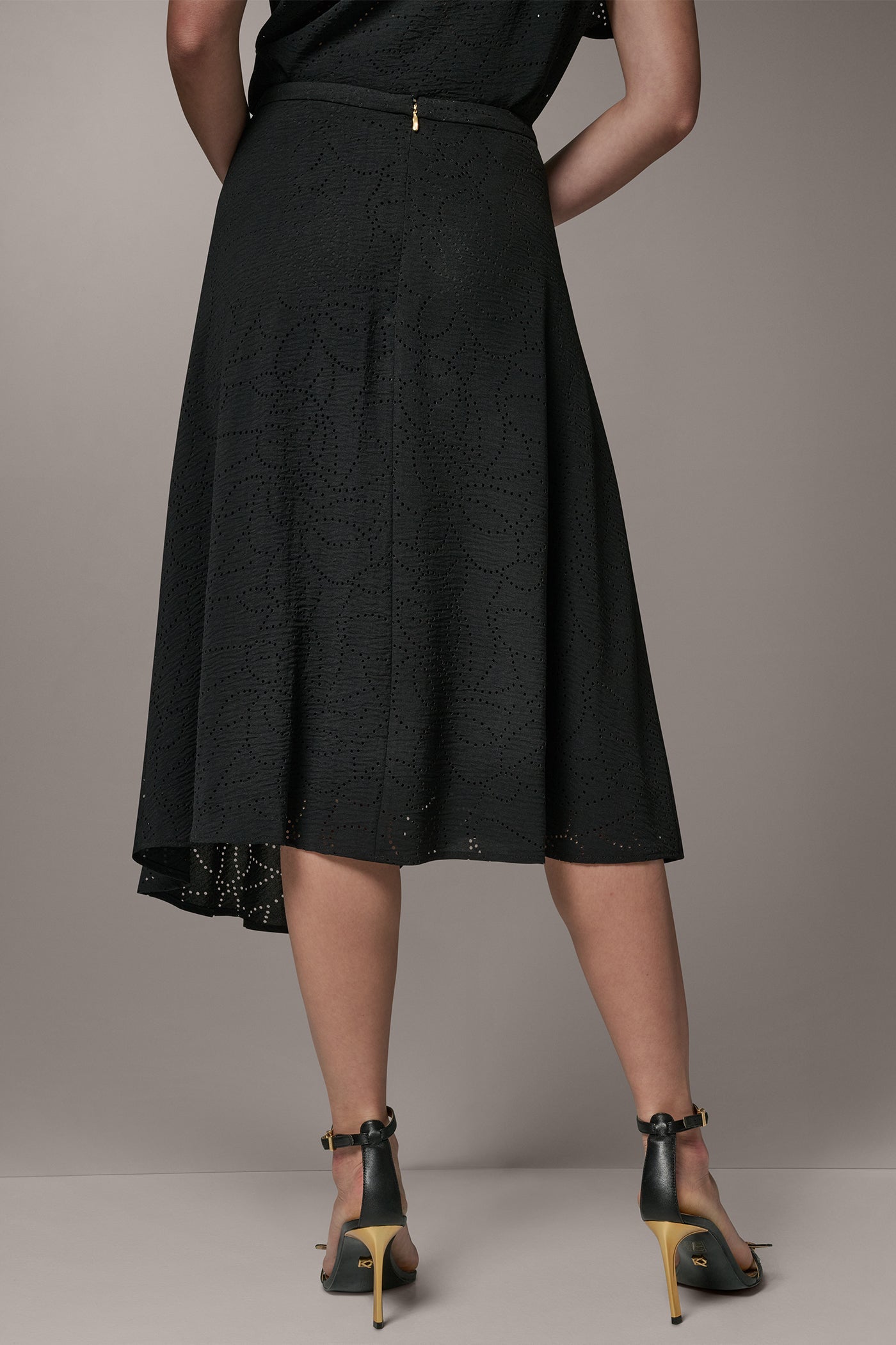 LASER CUT ASYMMETRIC MIDI SKIRT