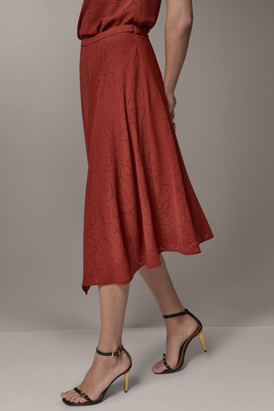 LASER CUT ASYMMETRIC MIDI SKIRT