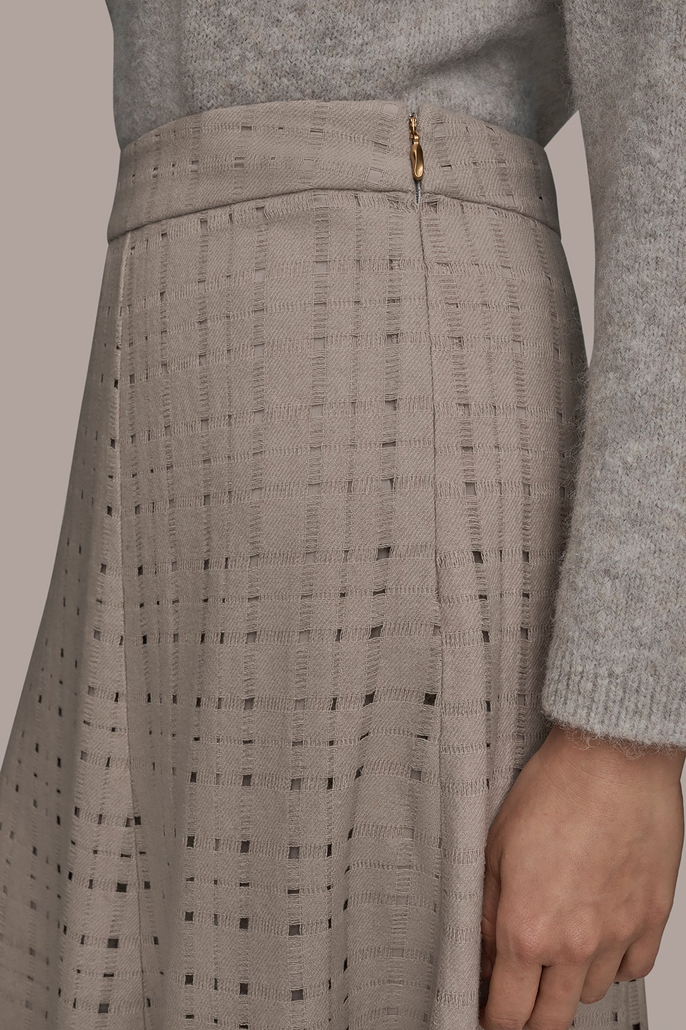 PERFORATED SWEATER MIDI A-LINE SKIRT