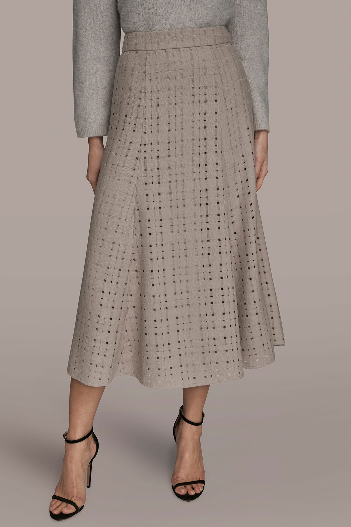 PERFORATED SWEATER MIDI A-LINE SKIRT