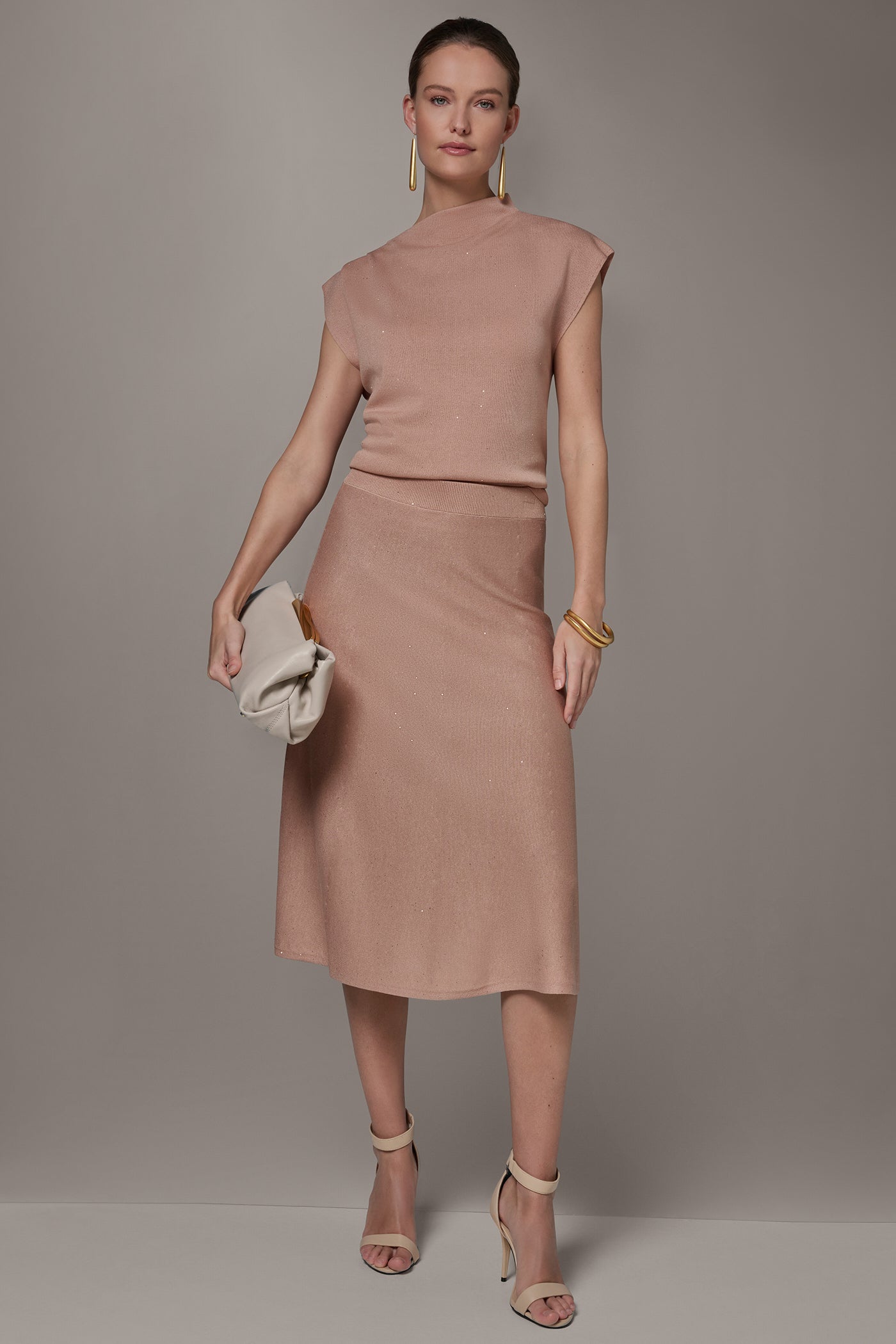 SEQUIN MIDI A-LINE SWEATER SKIRT