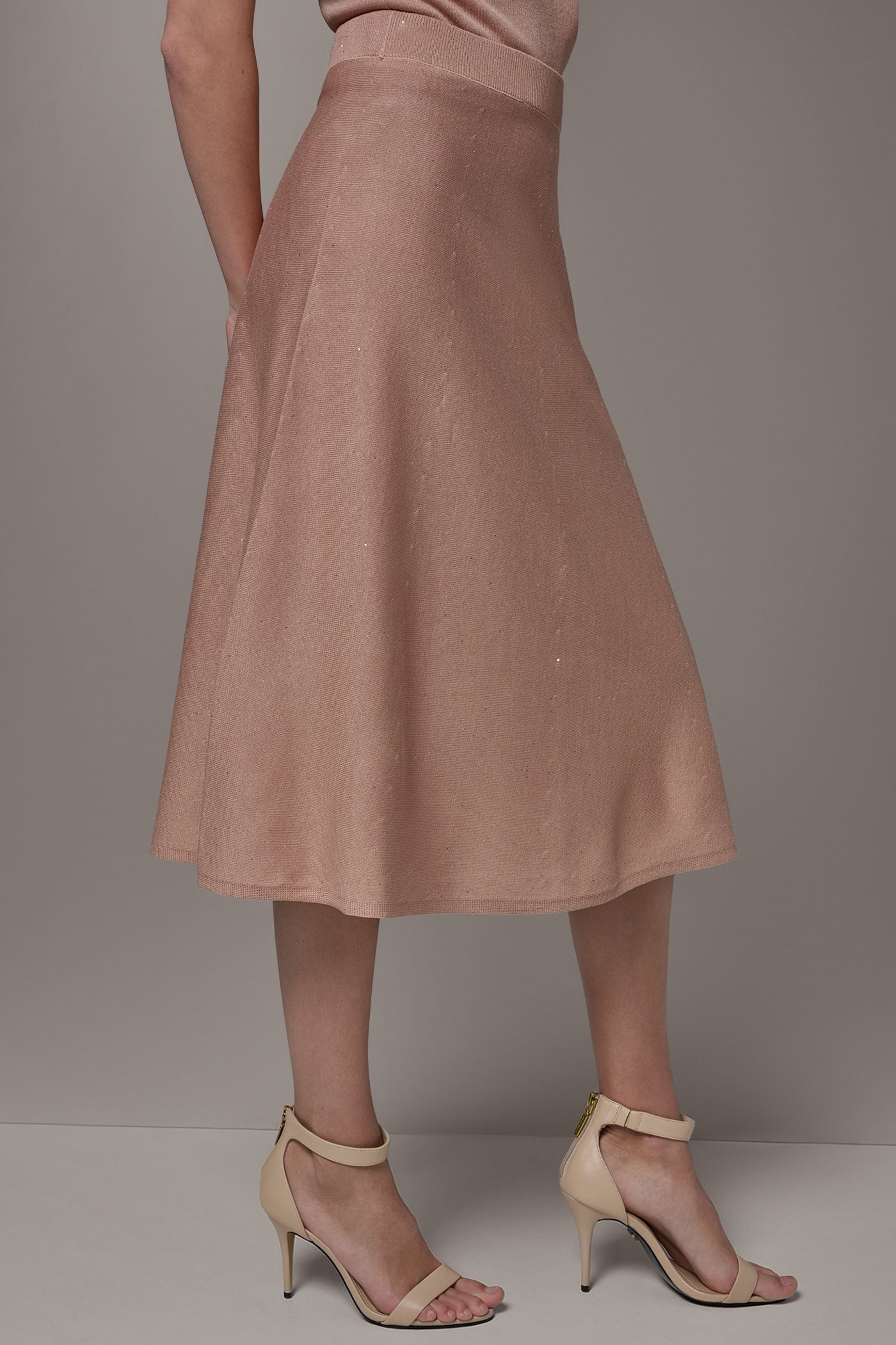 SEQUIN MIDI A-LINE SWEATER SKIRT