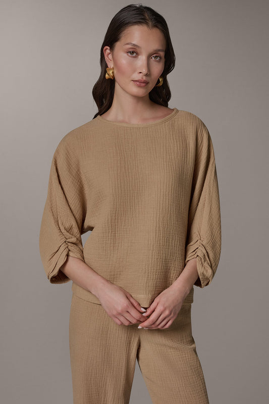 3/4 SLEEVE TWIST CUFF BLOUSE