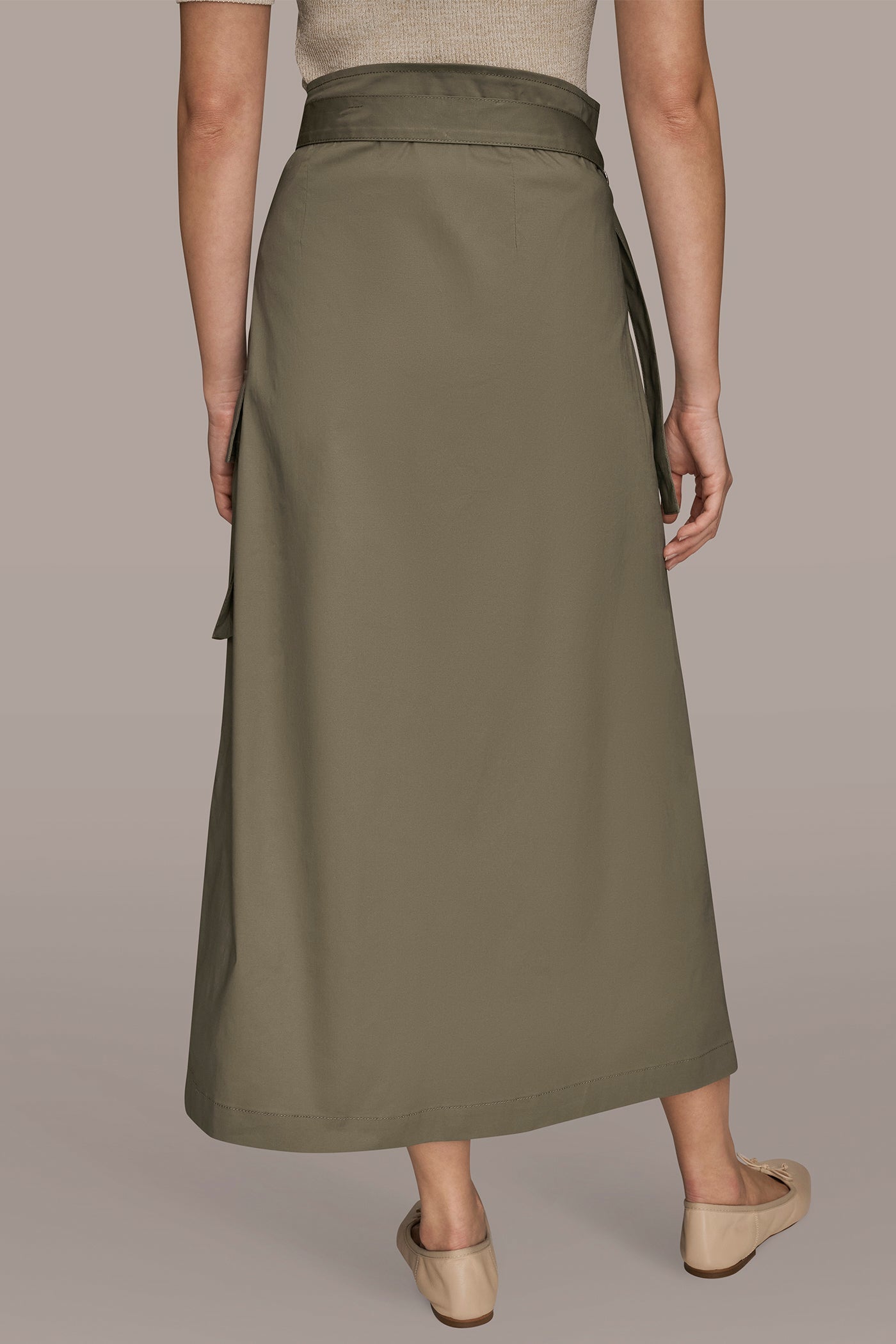 ASYMMETRIC MIDI WRAP CARGO SKIRT