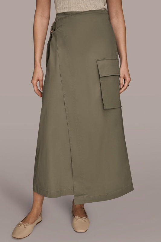 ASYMMETRIC MIDI WRAP CARGO SKIRT