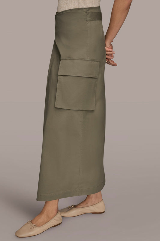 ASYMMETRIC MIDI WRAP CARGO SKIRT