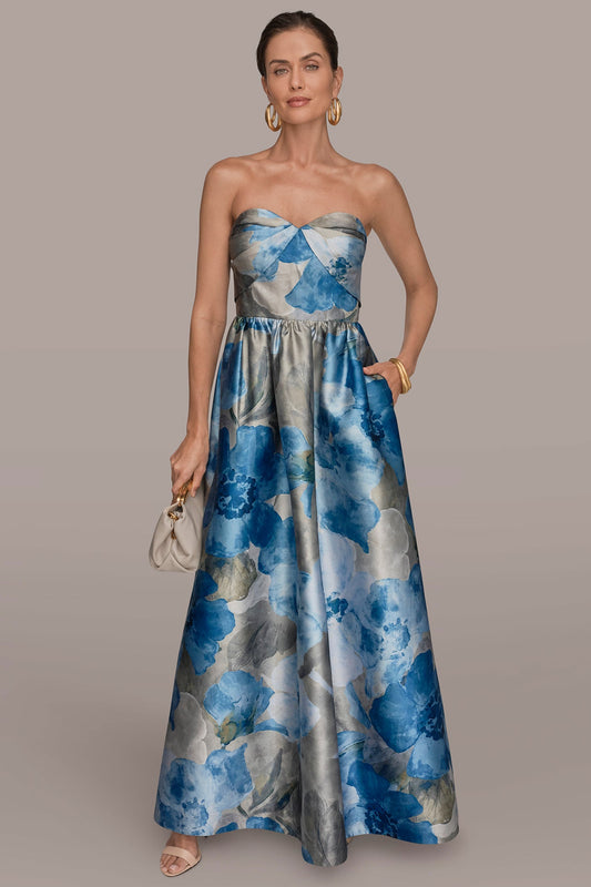 MIKADO FLORAL STRAPLESS SWEETHEART BALL GOWN