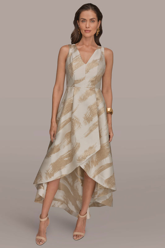 BRUSHSTROKE JACQUARD HIGH-LOW BALL GOWN