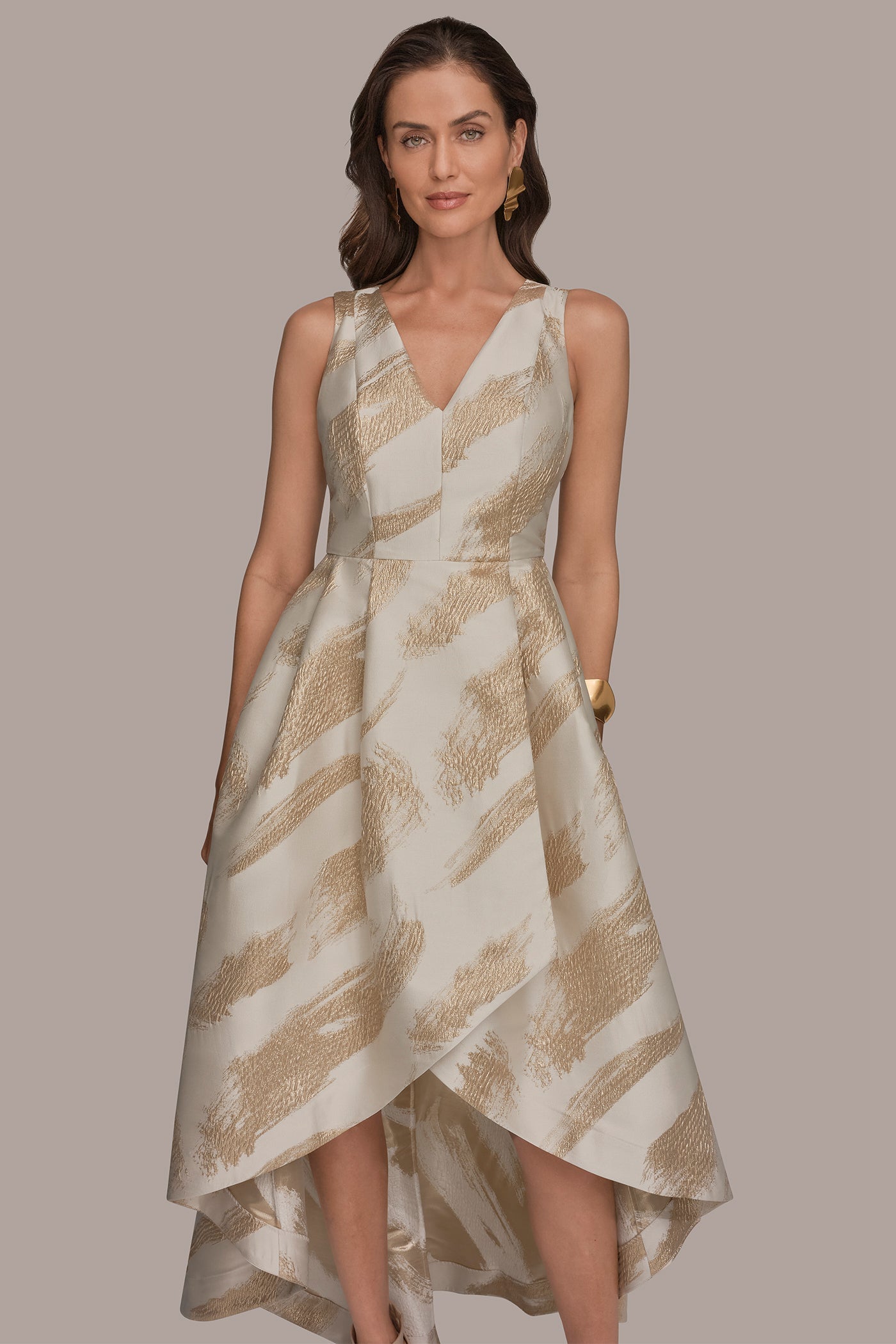BRUSHSTROKE JACQUARD HIGH-LOW BALL GOWN
