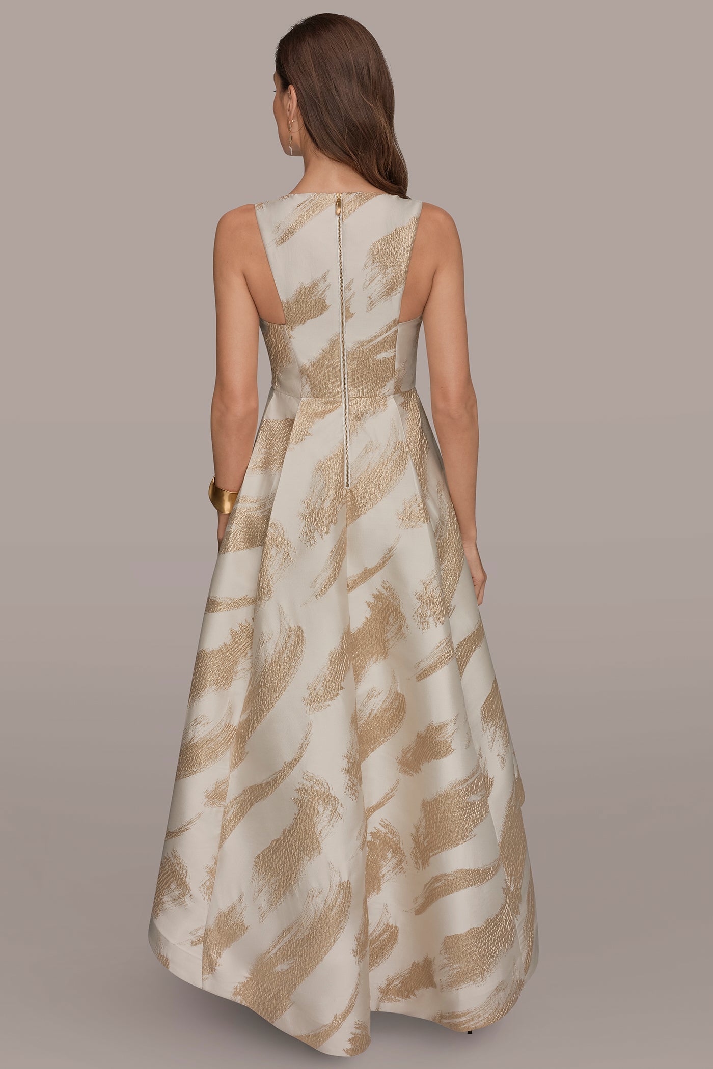 BRUSHSTROKE JACQUARD HIGH-LOW BALL GOWN
