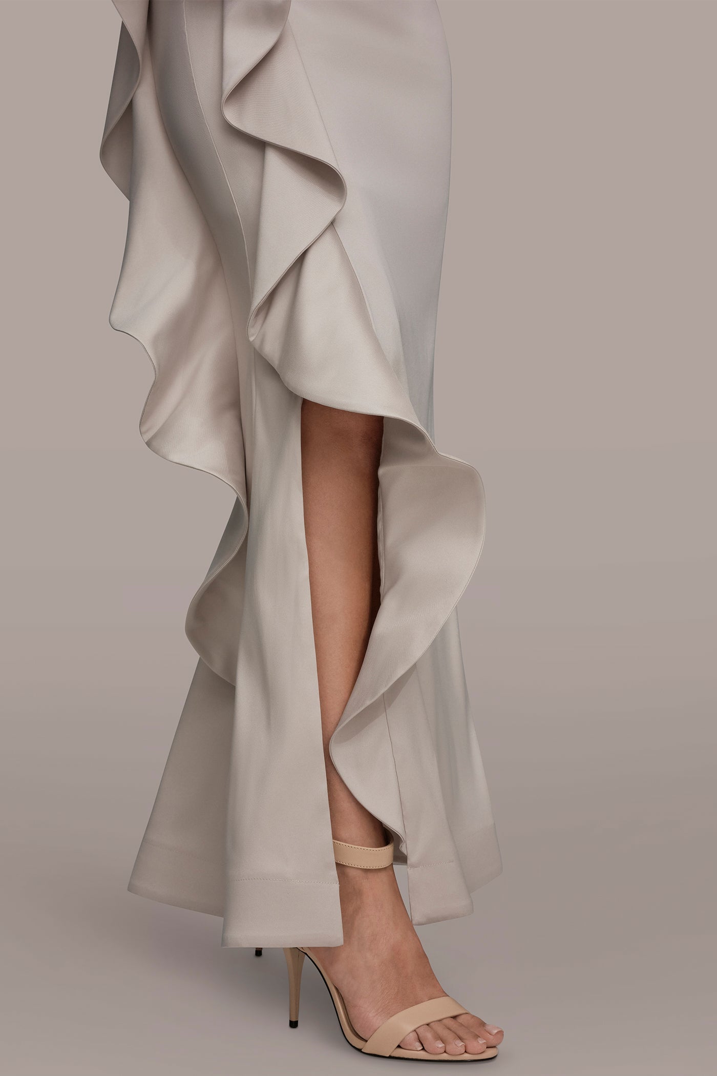 TAFFETA STRAPLESS RUFFLE GOWN