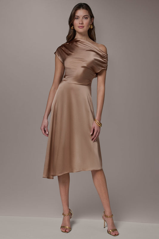 SILK-CHARMEUSE MIDI A-LINE DRESS