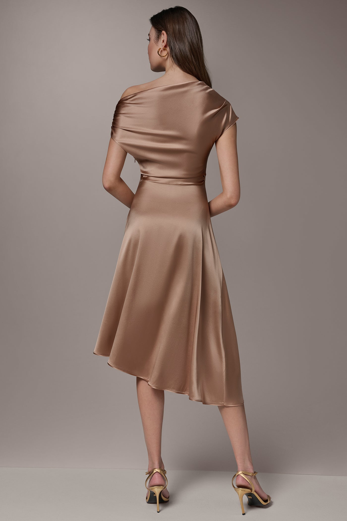 SILK-CHARMEUSE MIDI A-LINE DRESS