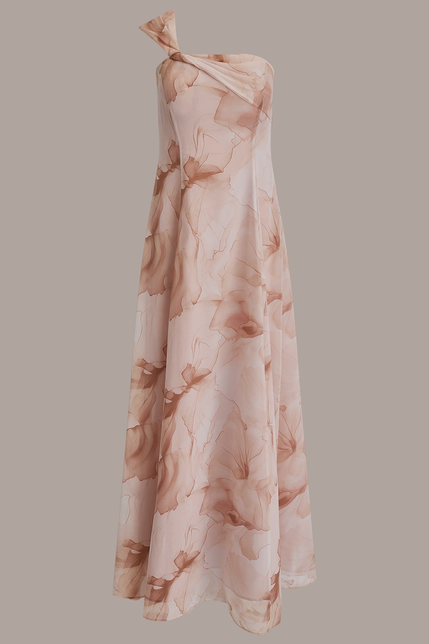 CHIFFON FLORAL ONE-SHOULDER TWIST BALL GOWN