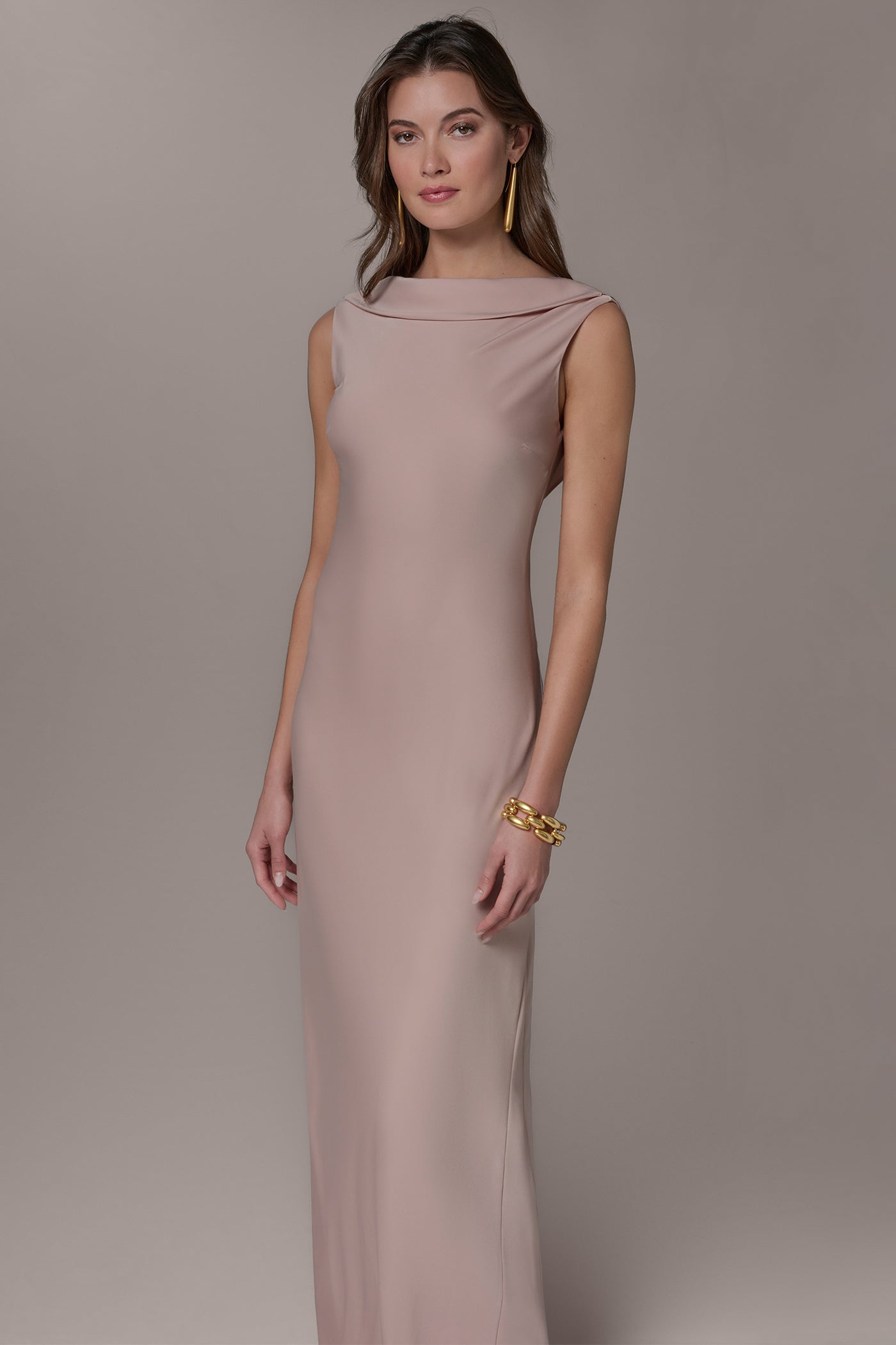 SATIN RUFFLE BACK GOWN