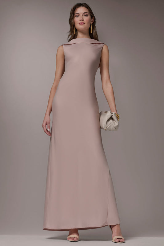 SATIN RUFFLE BACK GOWN