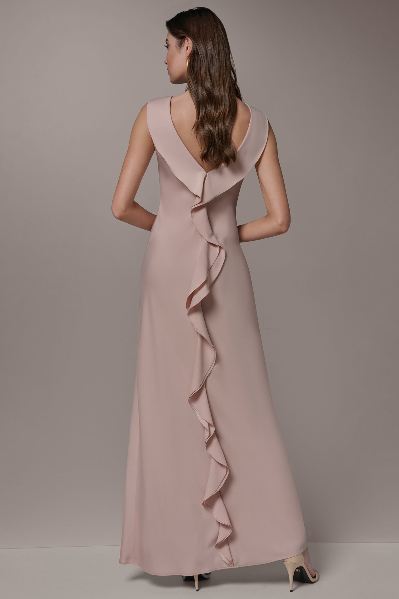 SATIN RUFFLE BACK GOWN