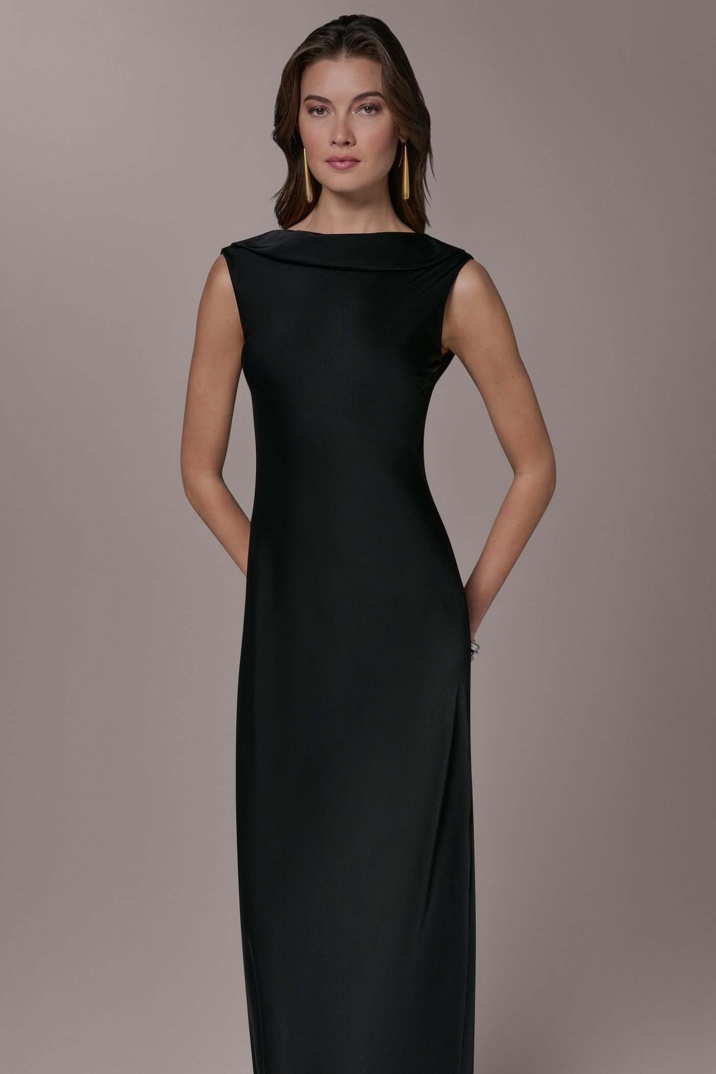 SATIN RUFFLE BACK GOWN
