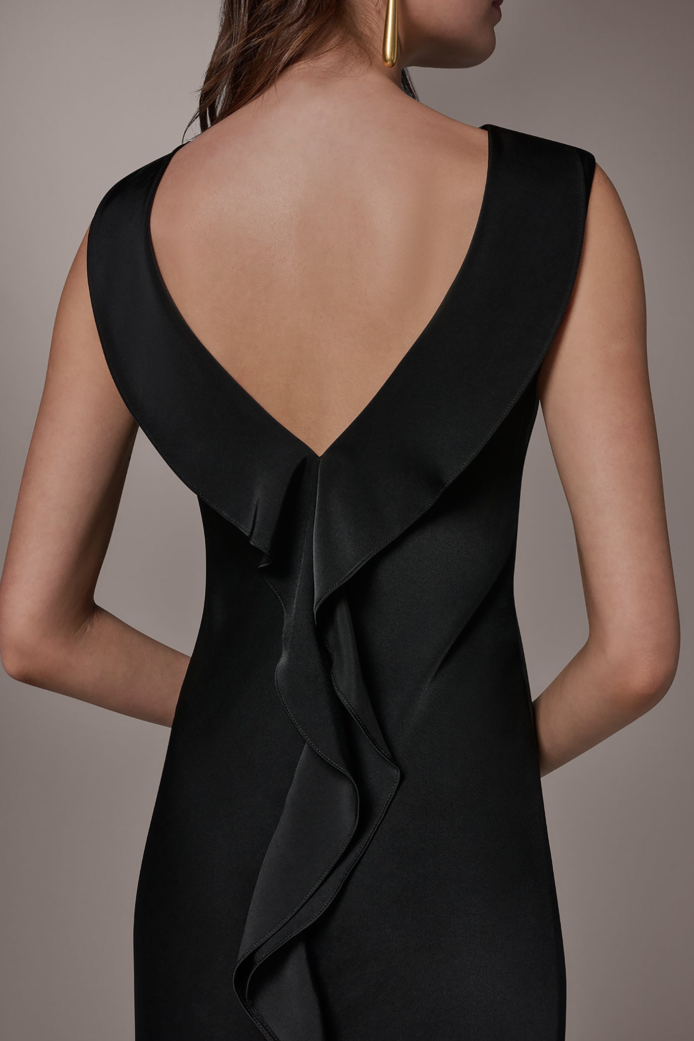 SATIN RUFFLE BACK GOWN