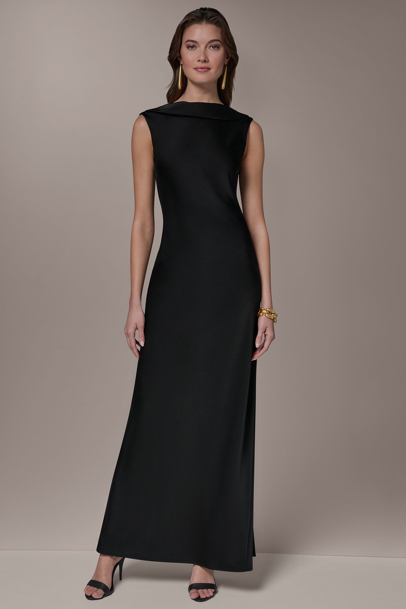 SATIN RUFFLE BACK GOWN