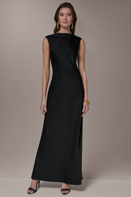SATIN RUFFLE BACK GOWN