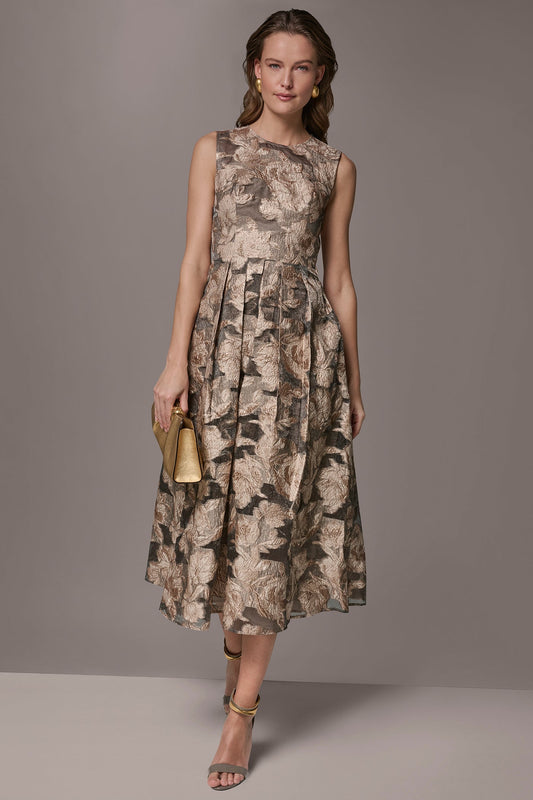 FLORAL-JACQUARD MIDI GOWN