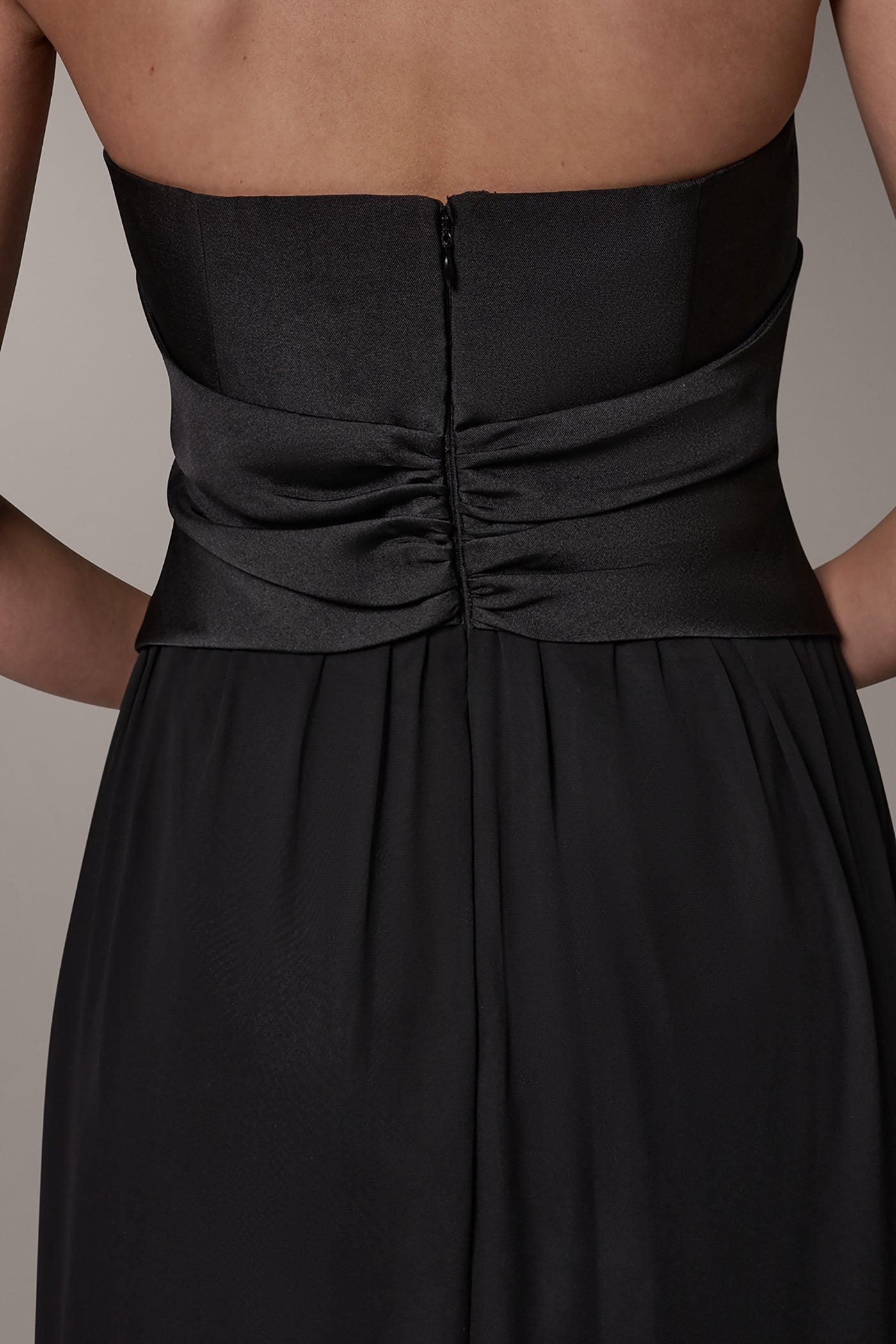 MIKADO AND CHIFFON STRAPLESS TWIST GOWN