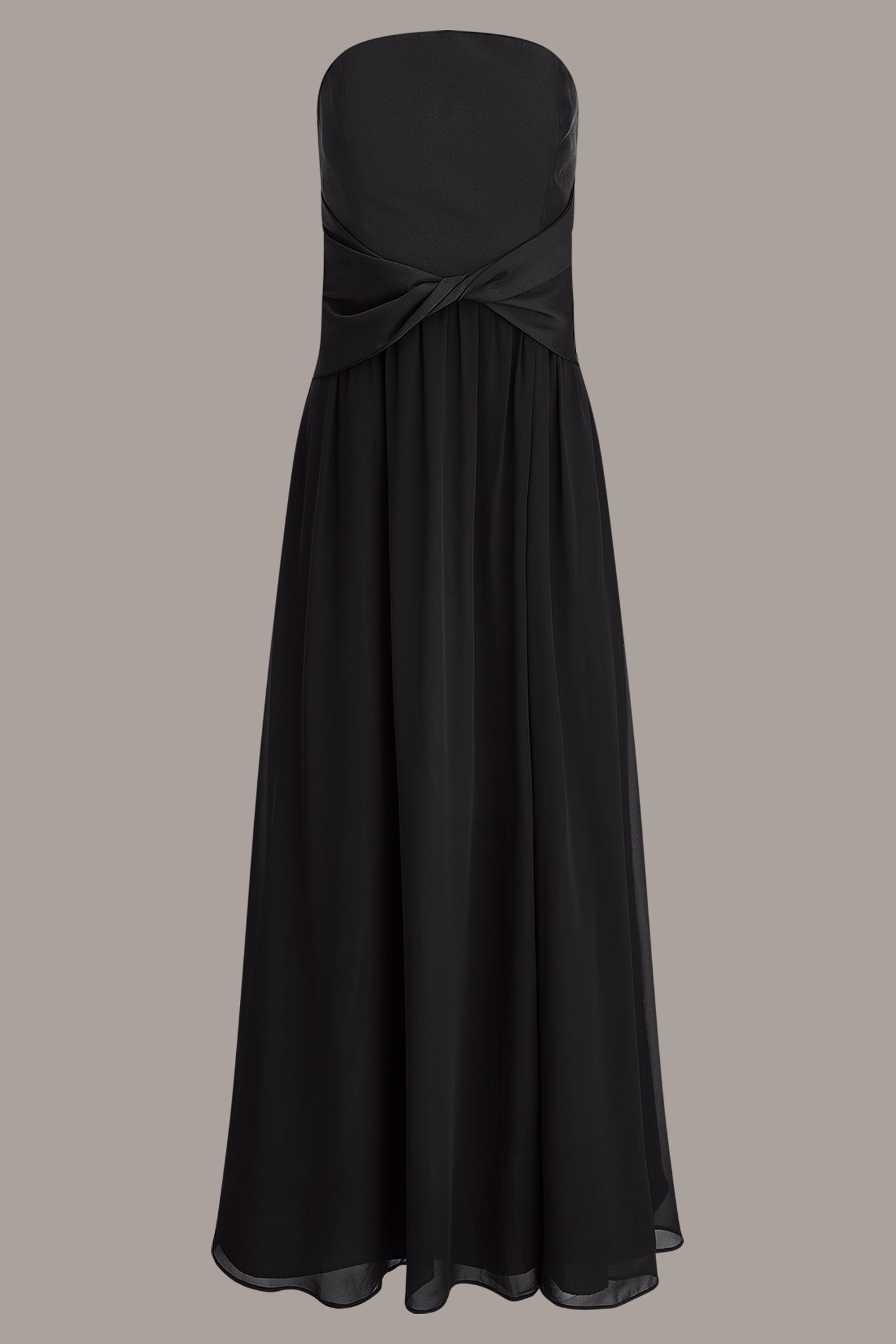 MIKADO AND CHIFFON STRAPLESS TWIST GOWN