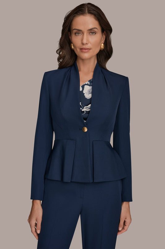 COLLARLESS PLEATED PEPLUM BLAZER